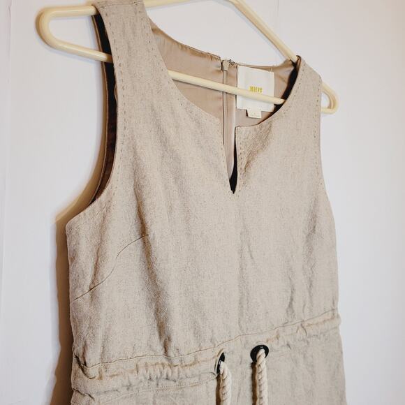 Anthropologie Maeve tan linen sleeveless drawstring waist utility dress size 0 - Picture 4 of 11